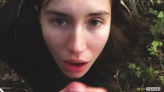 Young shy Russian piece of baggage gives a blowjob in a German forest and swallow sperm in POV  (first homemade porn stranger family archive). #amateur #homemade #skinny #russiangirl #bj #blowjob #cum #cuminmouth #swallow
